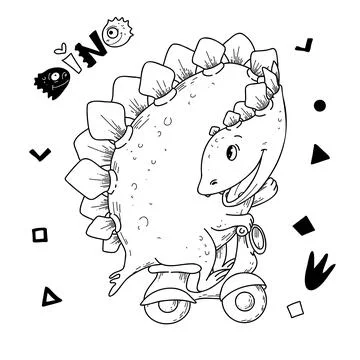 Vector illustration of a cartoon dinosaur on roller skates. Stock Illustration