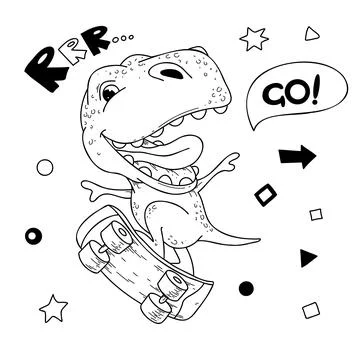 Vector illustration of a cartoon dinosaur on roller skates. Stock Illustration