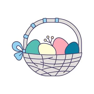Vector illustration of cartoon Easter basket on white background. Illustrazione stock