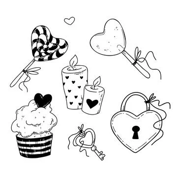 Vector illustration of cartoon elements for Valentines day in doodle style イラスト素材