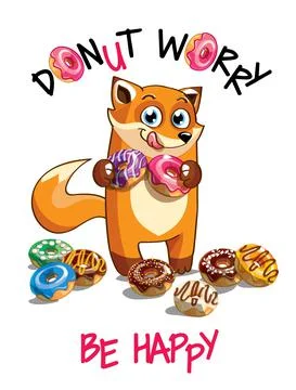 Vector illustration of cartoon fox with donuts. Stock-Illustration