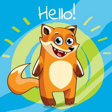 Vector illustration of cartoon fox. Hello. Stock Illustration