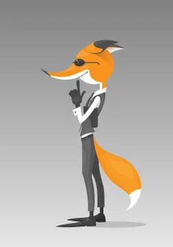 Vector illustration of the cartoon fox is isolated on a grey background. Stock Illustration
