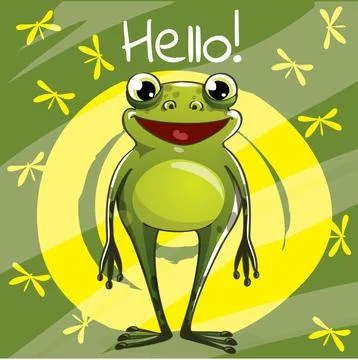 Vector illustration of cartoon frog. Hello. Stock-Illustration