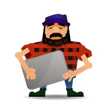 Vector illustration of cartoon guy or nerd with notebook in his hands Stock Illustration
