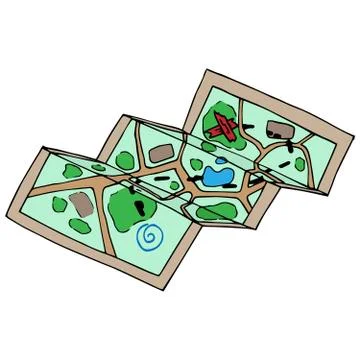 Vector illustration of a cartoon map for treasure hunting. Hand drawn old cru Stock Illustration