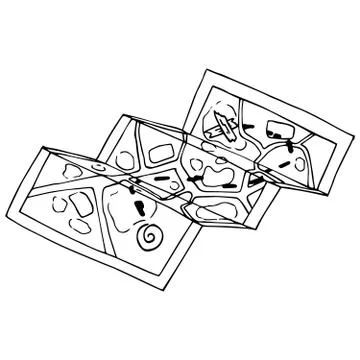 Vector illustration of a cartoon map for treasure hunting. Hand drawn old cru Stock Illustration