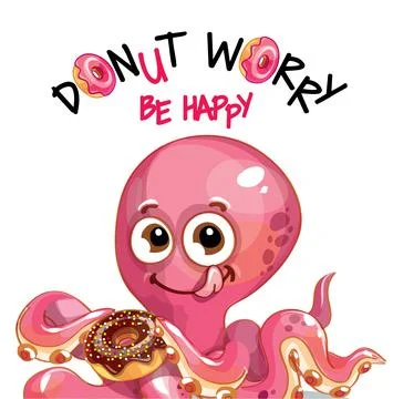 Vector illustration of cartoon octopus with donuts Stock Illustration