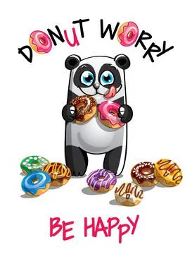 Vector illustration of cartoon panda with donuts. Stock Illustration