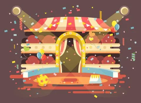 Vector illustration cartoon performance interior empty circus background, show Illustrazione stock