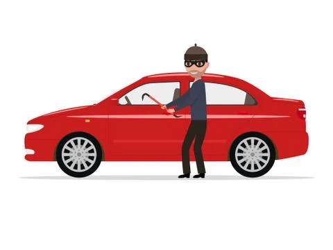 Vector illustration cartoon robber steals a car Stock Illustration