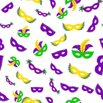 Vector illustration of cartoon seamless pattern with carnival party colored mask Stock Illustration