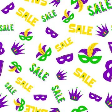 Vector illustration of cartoon seamless pattern with carnival party colored mask Stock Illustration