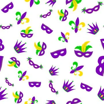 Vector illustration of cartoon seamless pattern with carnival party colored mask Stock Illustration