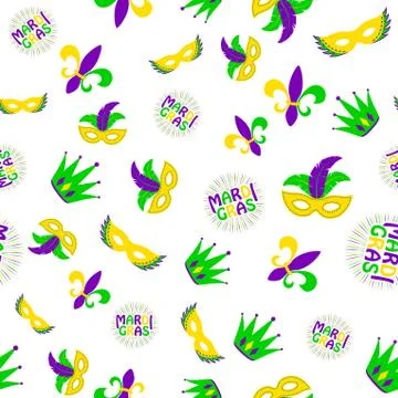 Vector illustration of cartoon seamless pattern with carnival party colored mask Stock Illustration