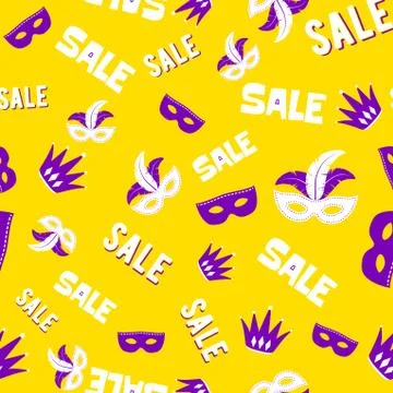 Vector illustration of cartoon seamless pattern with carnival party colored mask Stock Illustration