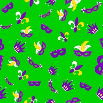 Vector illustration of cartoon seamless pattern with carnival party colored mask Stock Illustration