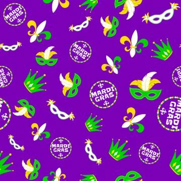 Vector illustration of cartoon seamless pattern with carnival party colored mask Stock Illustration