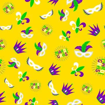 Vector illustration of cartoon seamless pattern with carnival party colored mask Stock Illustration