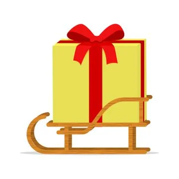 Vector illustration cartoon sledge with gift box Stock Illustration