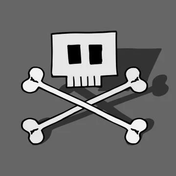 Vector illustration of a cartoon square skull. Hand drawv square skull with b Stock Illustration