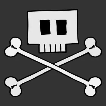 Vector illustration of a cartoon square skull. Hand drawv square skull with b Stock Illustration