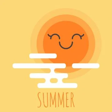 Vector illustration of cartoon summer background with happy smiley sun and cl Stock Illustration