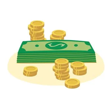 Vector illustration of cash. Dollars and gold coins in piles. The financial Stock Illustration