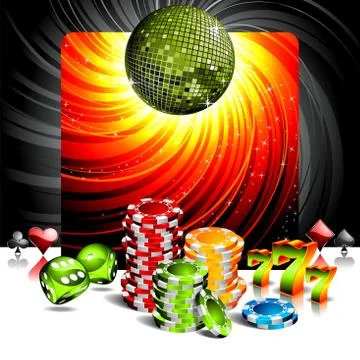 Vector illustration on a casino theme with disco ball and poker chips. Illustrazione stock
