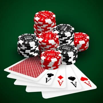 Vector illustration on a casino theme with playing chips and playig cards on  Illustrazione stock