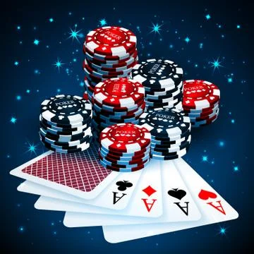 Vector illustration on a casino theme with playing chips and playig cards on  Illustrazione stock
