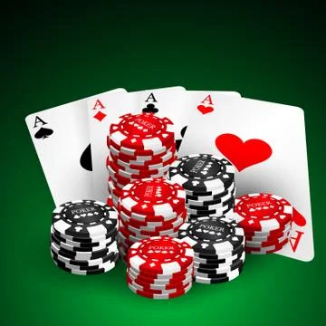 Vector illustration on a casino theme with playing chips and playig cards on  Illustrazione stock