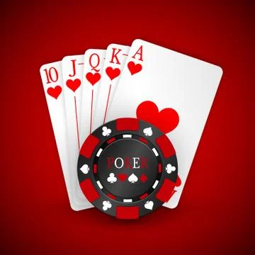 Vector illustration on a casino theme with red playing chips and playig cards Stock Illustration
