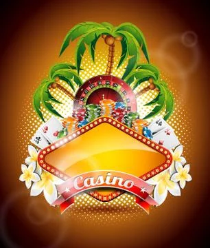 Vector illustration on a casino theme with roulette wheel and ribbon Illustrazione stock