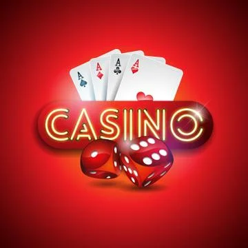 Vector illustration on a casino theme with shiny neon light letter and poker Stock Illustration