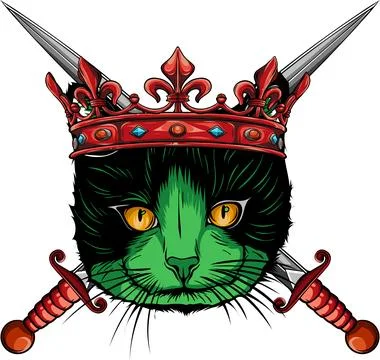 Vector illustration of the cat with crown and knife Stock-Illustration
