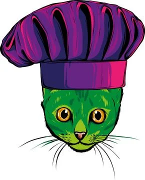 Vector illustration of cat head with chef hat Stockillustratie