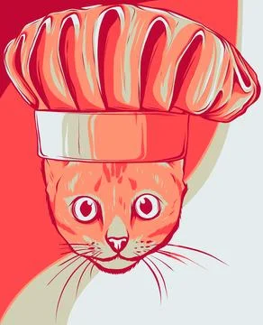 Vector illustration of cat head with chef hat Stockillustratie