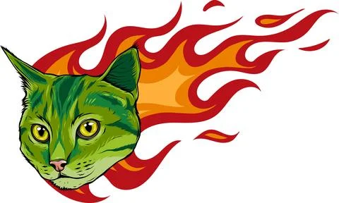 Vector Illustration of Cat head with flames Stock Illustration