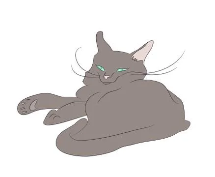 Vector illustration of a cat that lies drawing color Illustrazione stock