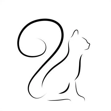 Vector illustration of cat painted with simple lines. Symbol of pet and home  Stock Illustration