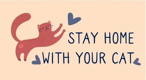 Vector illustration Cat is played, heart. Hand-drawn poster with the inscription Stock Illustration