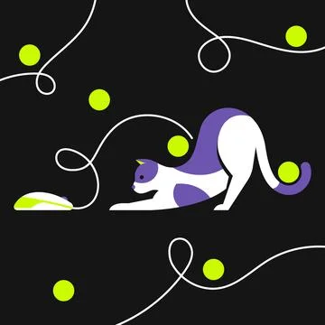 Vector illustration of a cat playing with computer mouse Stock Illustration