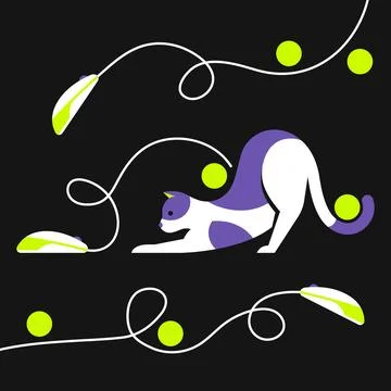 Vector illustration of a cat playing with computer mouse Illustrazione stock
