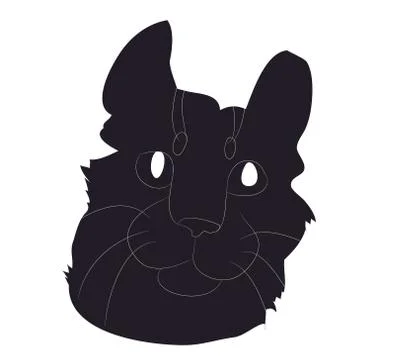 Vector illustration of cat portrait, drawing silhouette, vector, Illustrazione stock