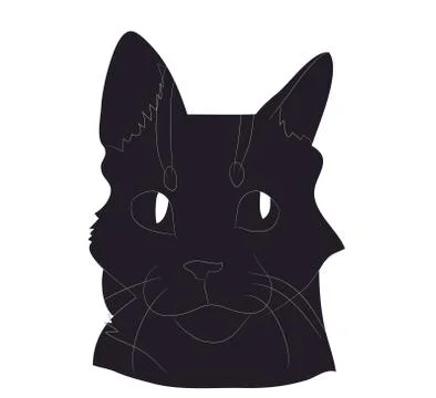 Vector illustration of cat portrait, drawing silhouette, vector, Illustrazione stock