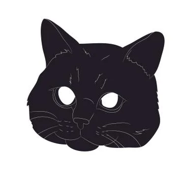 Vector illustration of cat portrait, drawing silhouette, vector, Illustrazione stock