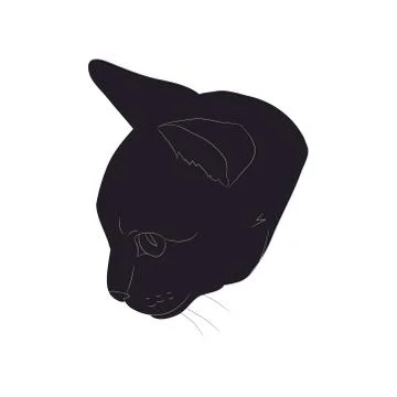 Vector illustration of cat portrait, drawing silhouette, vector, Illustrazione stock