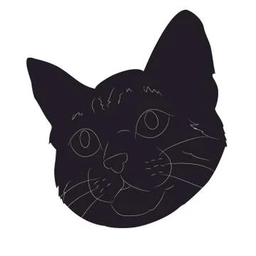 Vector illustration of cat portrait, drawing silhouette, vector, Illustrazione stock