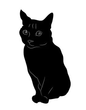 Vector illustration of a cat that sits, drawing silhouette Stock Illustration